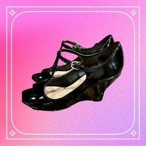 Franco Sarto Black Patent Leather Wedges size 7.5